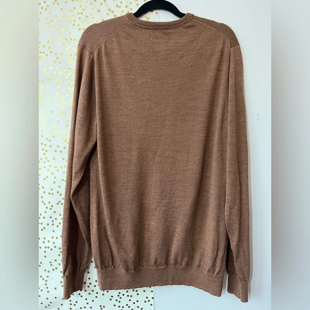 Magaschoni Men's 100% Wool Tan V-Neck Sweater size Large Tall - Picture 2 of 9